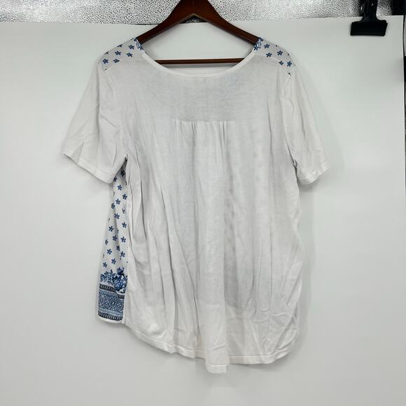 Talbots blue white plus size high low damask pullover floral blouse top size 2X - Picture 2 of 6